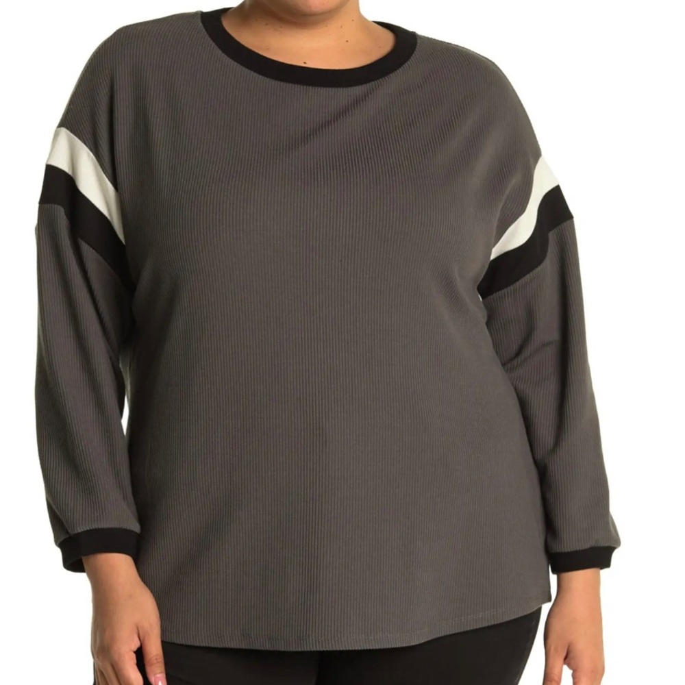DR2 Colorblock Stripe Ribbed Knit Sweater In Grey